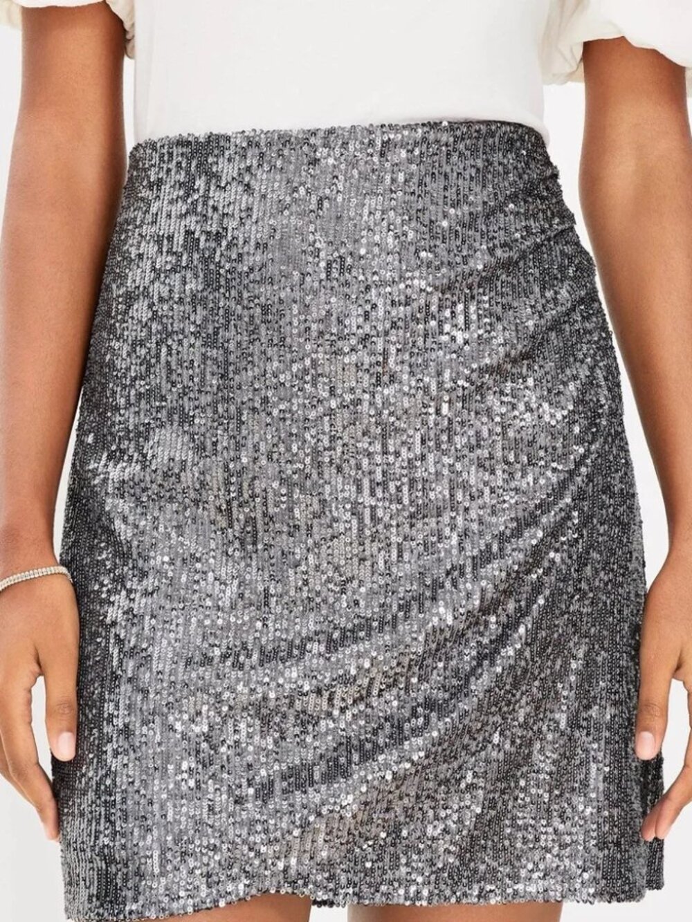 NWT LOFT Sequin Wrap Shift Skirt- Gunmetal Silver- 14 - Picture 5 of 8